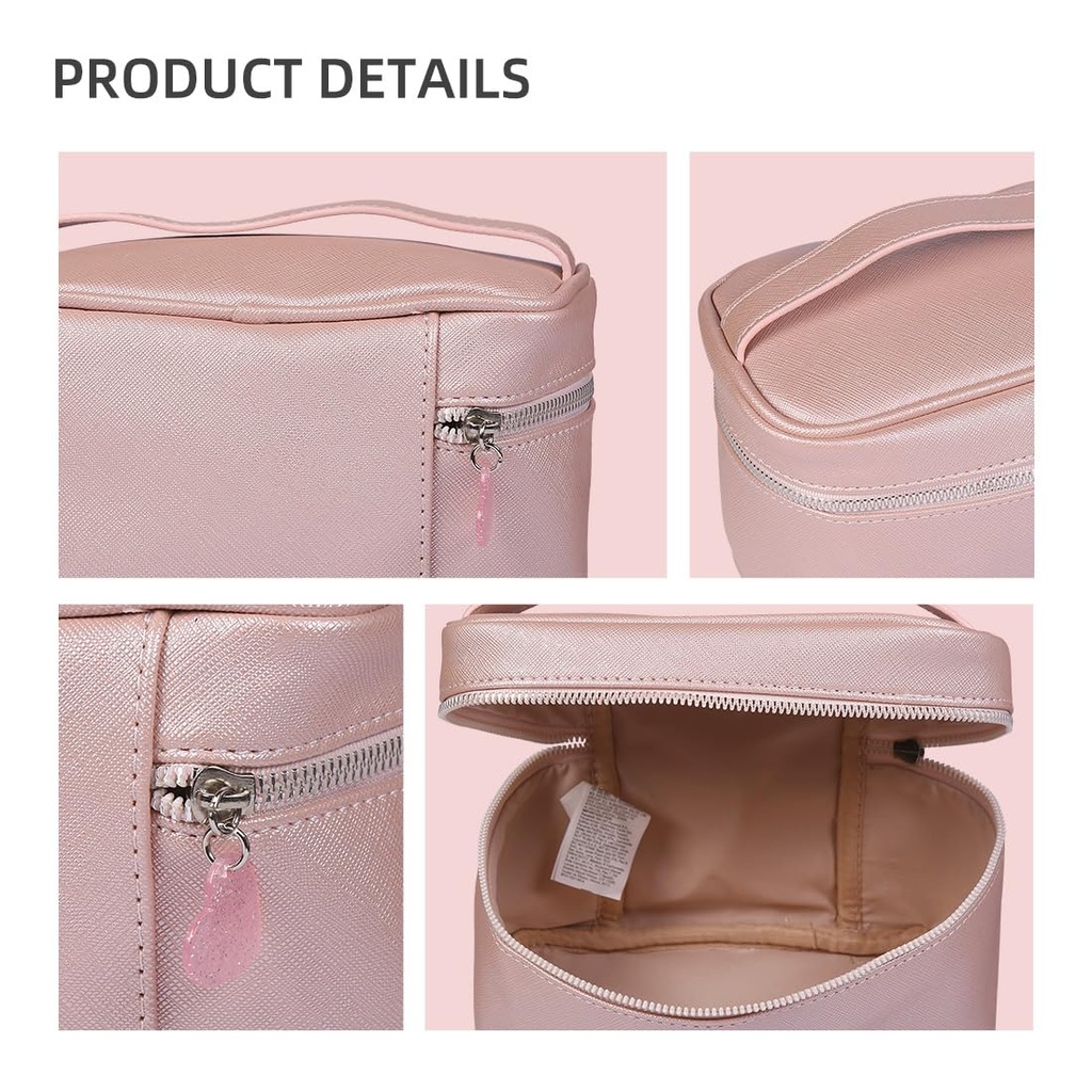 MINISO Cosmetic Pouch for Travel, Pearlized Rectangular Small Box Makeup Organizer Bag, Travel Toiletry Bag for Travel Tool, Makeup Pouch 20x12x12cm (Pink)