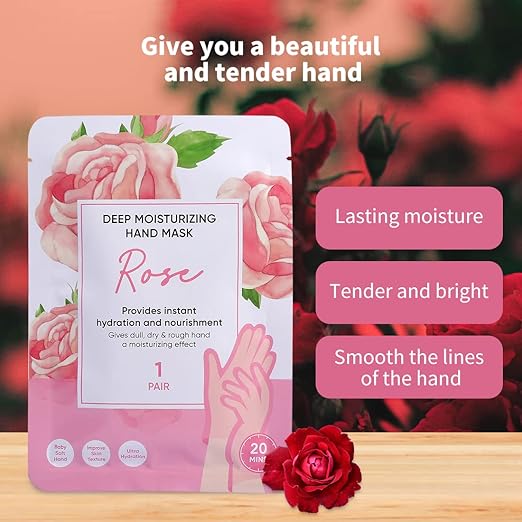 MINISO Hands Moisturizing Gloves, Winter Quick Hydration & Nourishment Hand Mask for Relieving Dry Rough Hand Skin, Repair Mask for Hand Spa, One Pair Rose