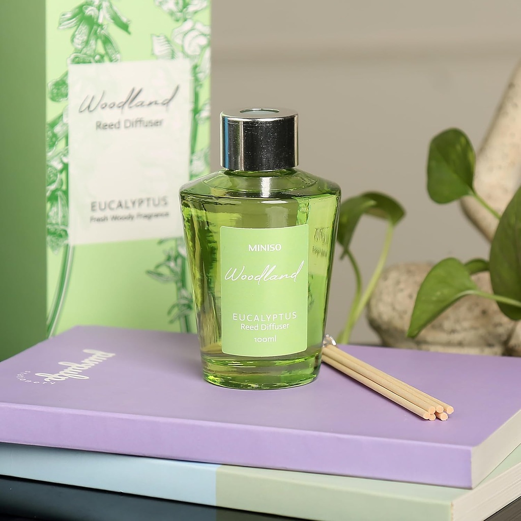 MINISO Woodland Home Fragrance Flameless Essential Oil with Diffuser Sticks Room Freshener for Home, Bedroom, Living Room, Eucalyptus